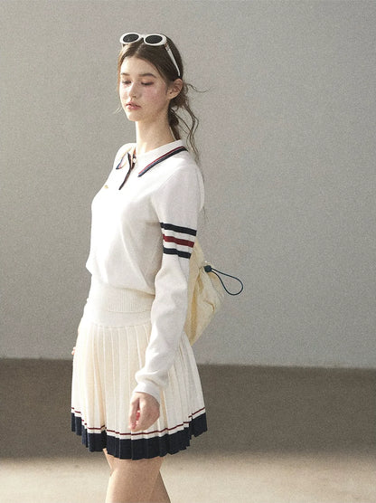Jacquard Polo Pleated Skirt Set