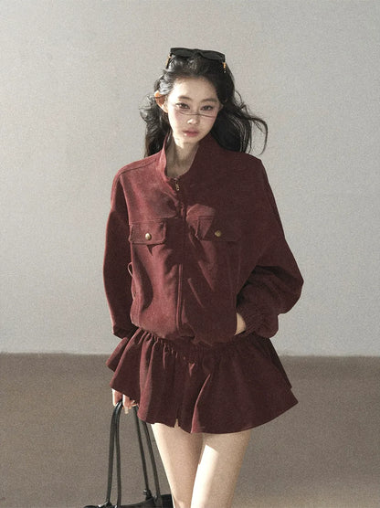 Faux Leather Stand Collar Jacket
