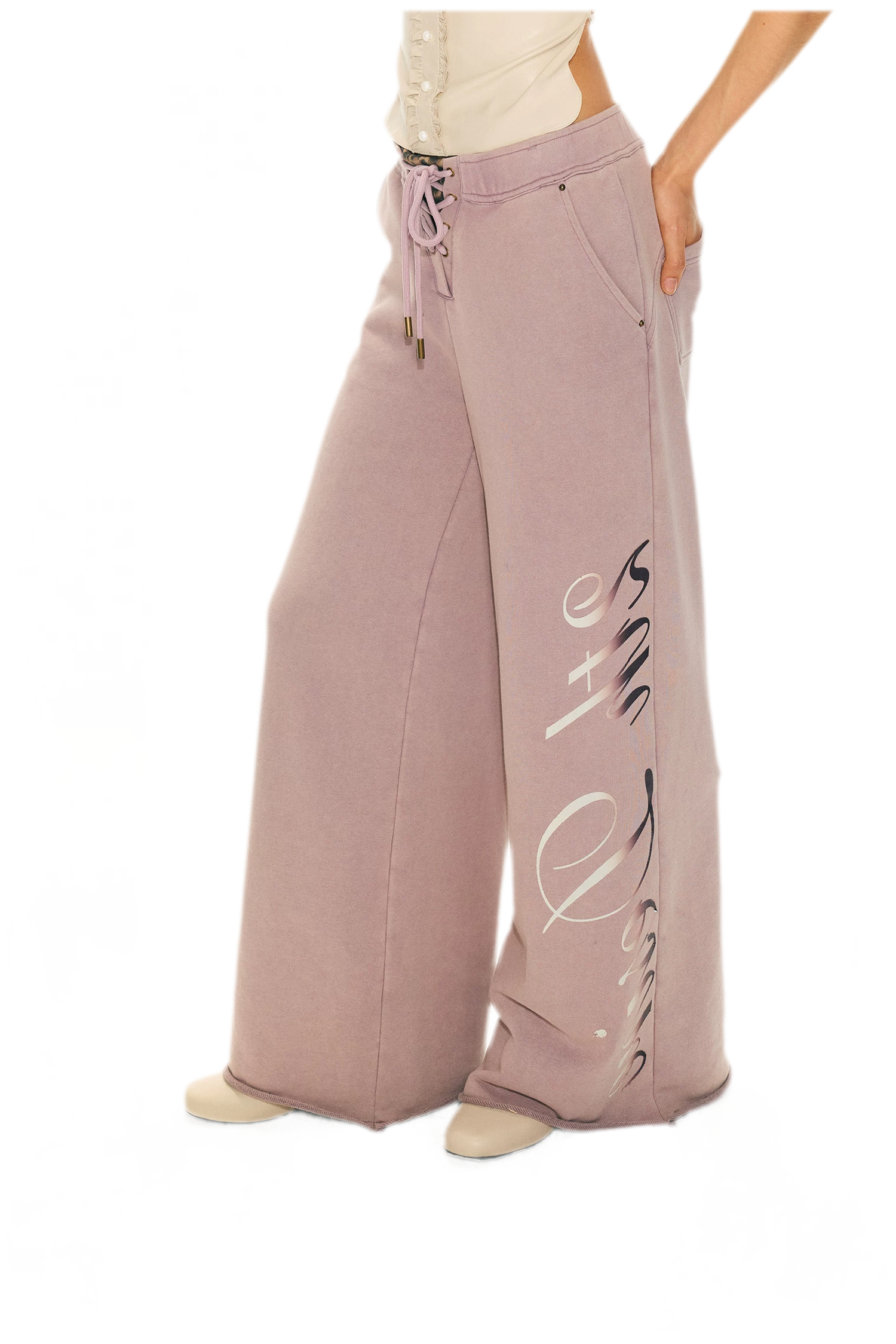 Vintage Letter Print Wide-Leg Pants