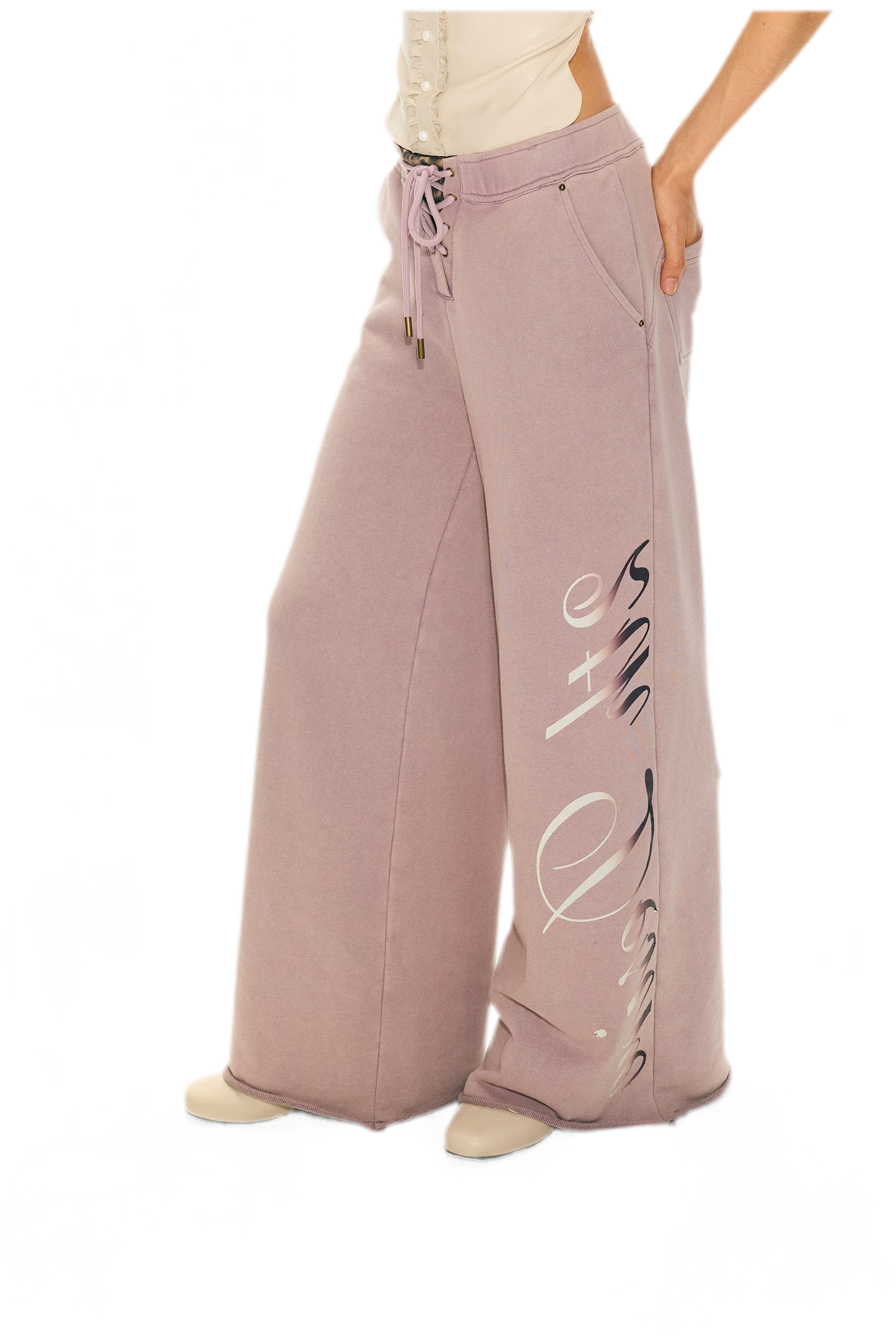 Vintage Letter Print Wide-Leg Pants