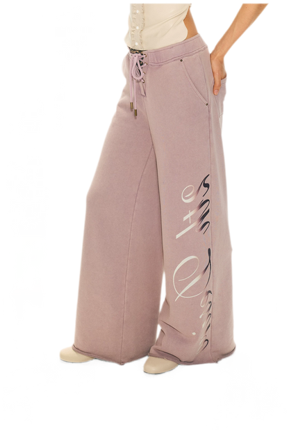 Vintage Letter Print Wide-Leg Pants