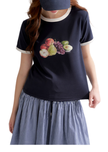 Rhinestone Fruit Print Tee