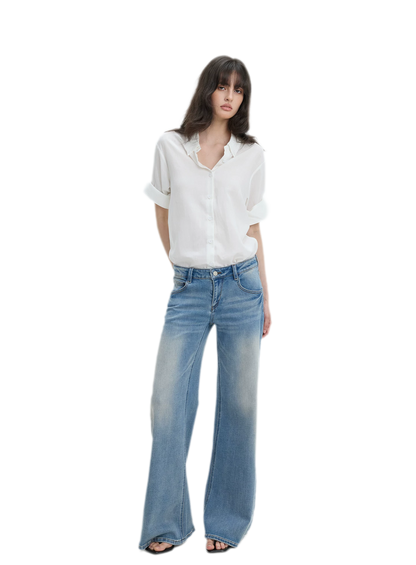 Washed Low-Rise Wide-Leg Jeans