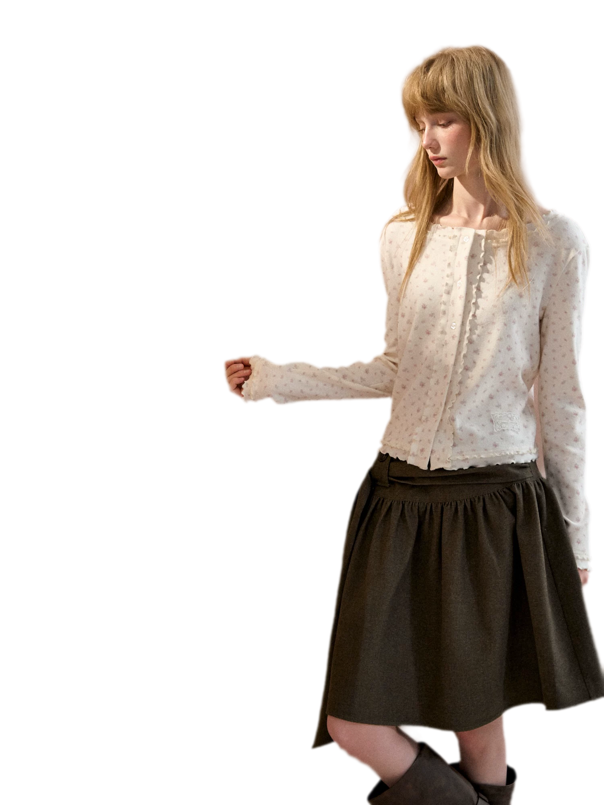 Ruffled Trim Knit Cardigan