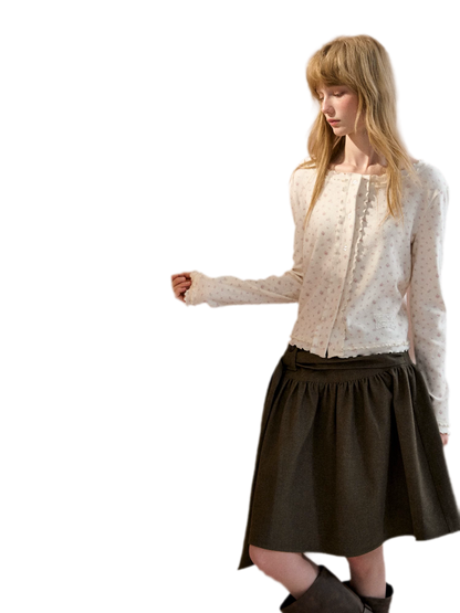 Ruffled Trim Knit Cardigan