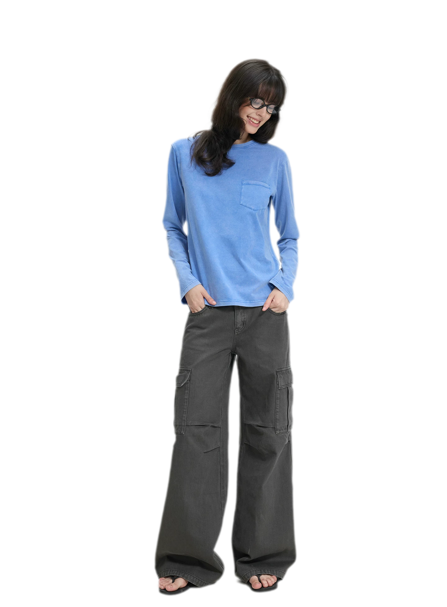 Washed Cargo Wide-Leg Pants