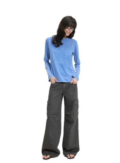 Washed Cargo Wide-Leg Pants