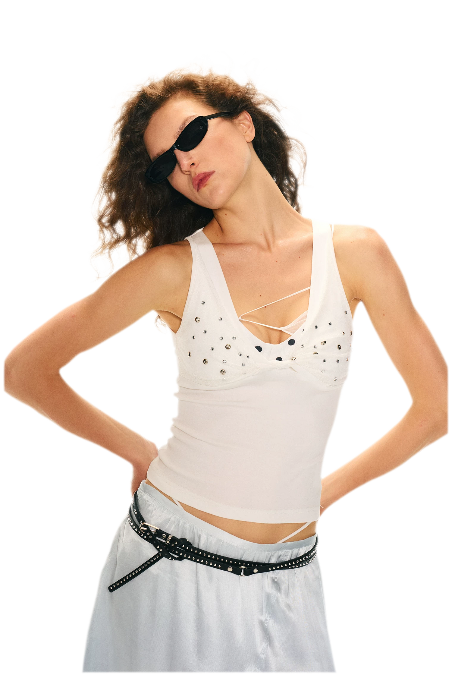 Leopard Print Rhinestone V-neck Camisole