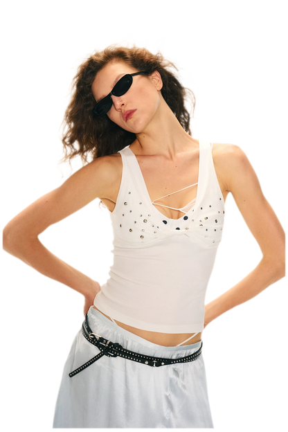 Leopard Print Rhinestone V-neck Camisole