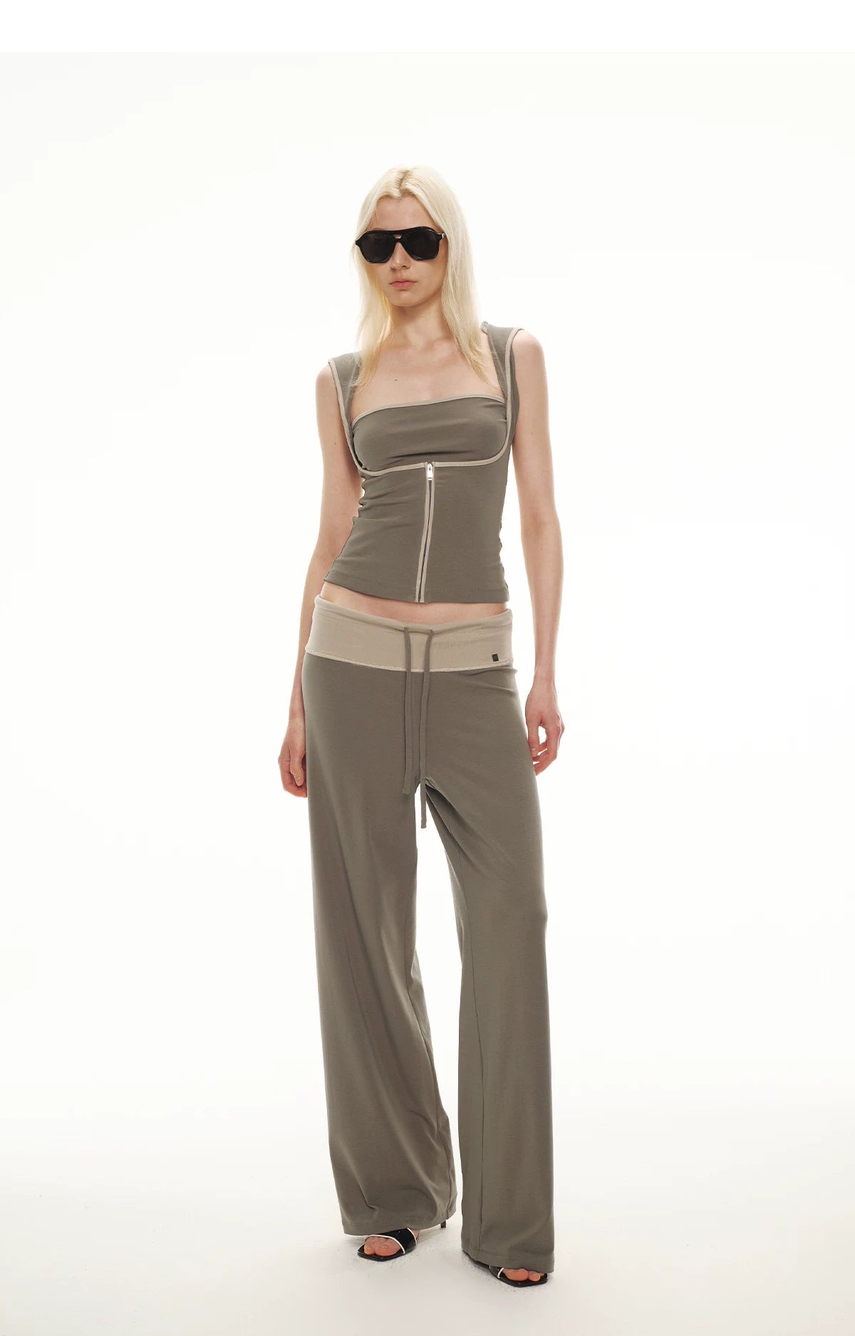 Tencel Knit Two-Piece Hoodie Vest &amp; Drawstring Pants