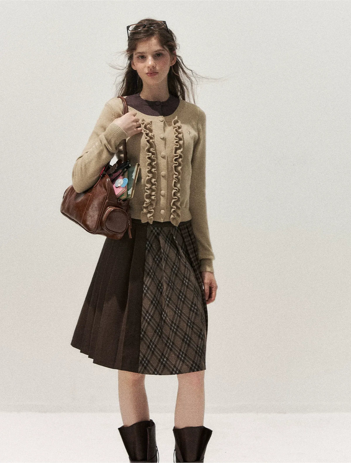 Fine-Gauge Ruffle Cardigan Sweater