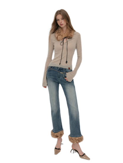 Vintage Washed Cropped Flare Jeans