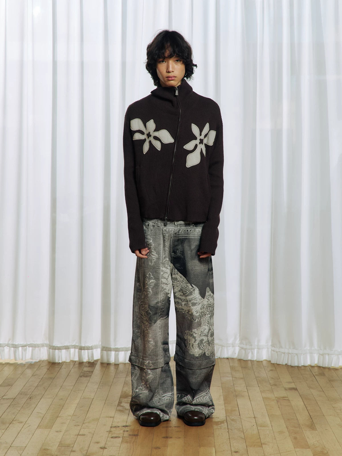 Appliqué Zip-Up Knit Jacket