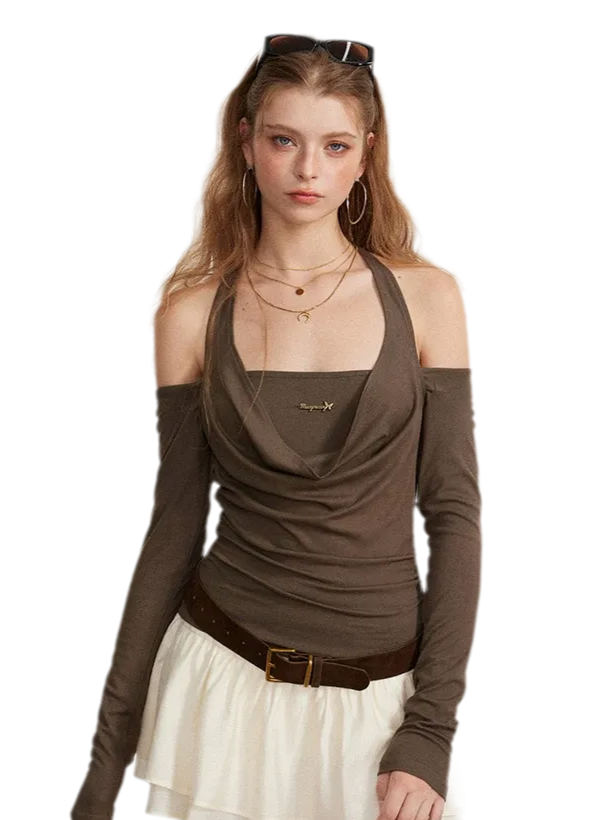 Draped Off-Shoulder Long-Sleeve Top