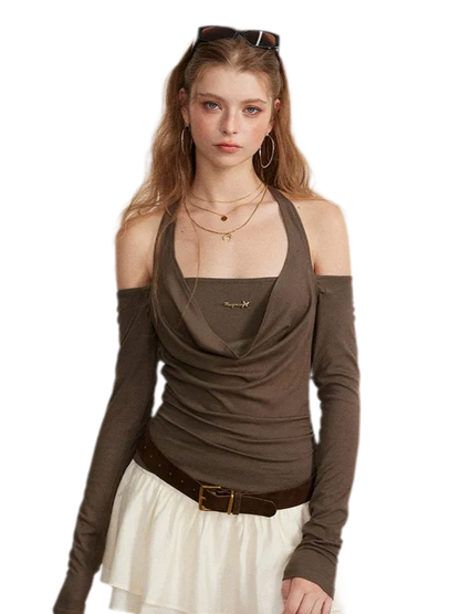 Draped Off-Shoulder Long-Sleeve Top