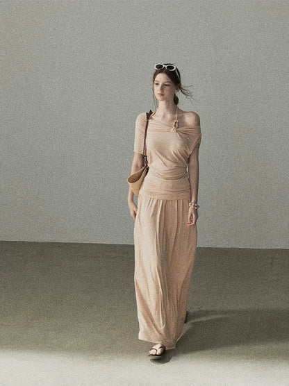 Knot Drape Midi Skirt Set