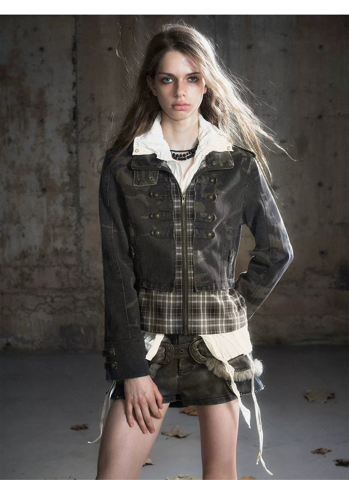 Washed Patchwork Zip Jacket