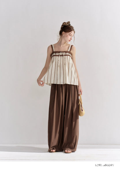 Striped Lace-Trim Tie-Front Camisole