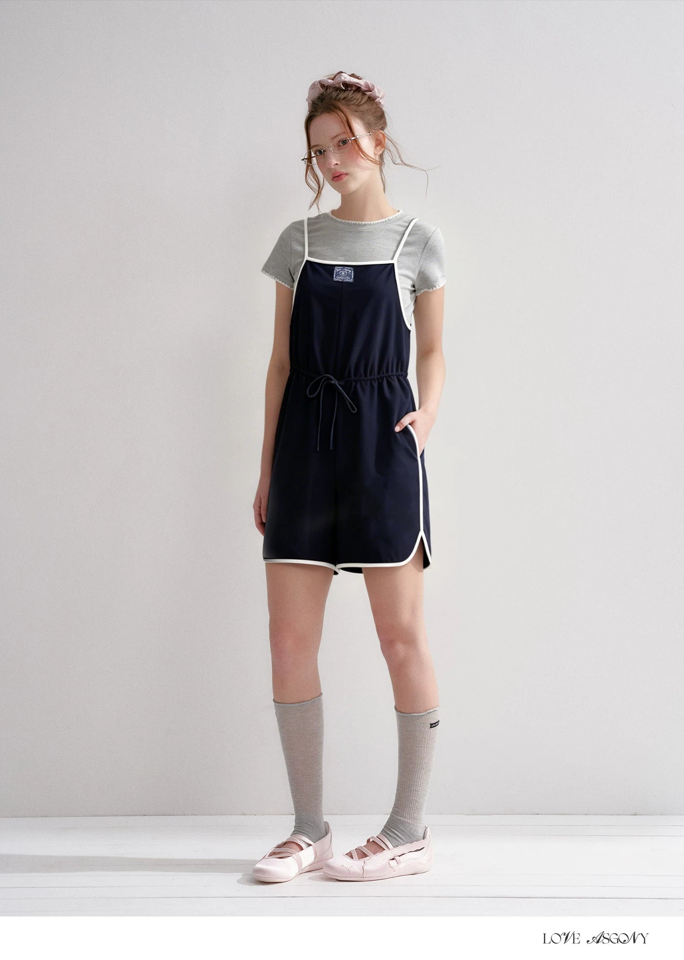Contrast Piping Drawstring Waist Jumpsuit