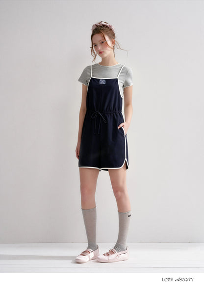 Contrast Piping Drawstring Waist Jumpsuit