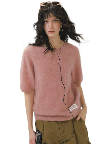 Fuzzy Knit Short Sleeve Sweater