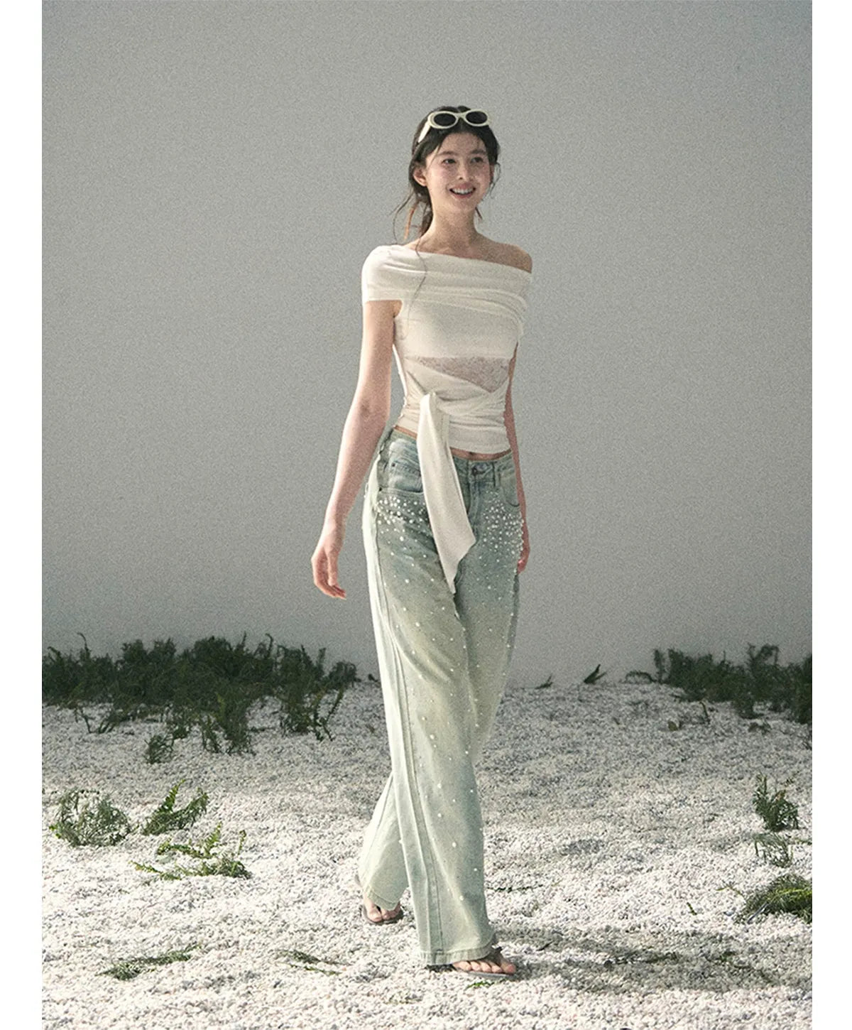 Washed Pearl Wide-Leg Jeans