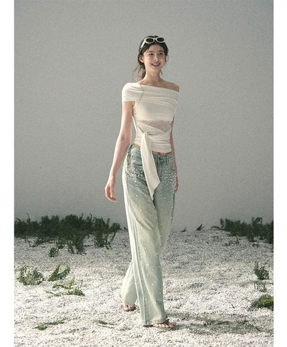 Washed Pearl Wide-Leg Jeans
