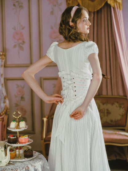 Jacquard Puff-Sleeve Corset Dress