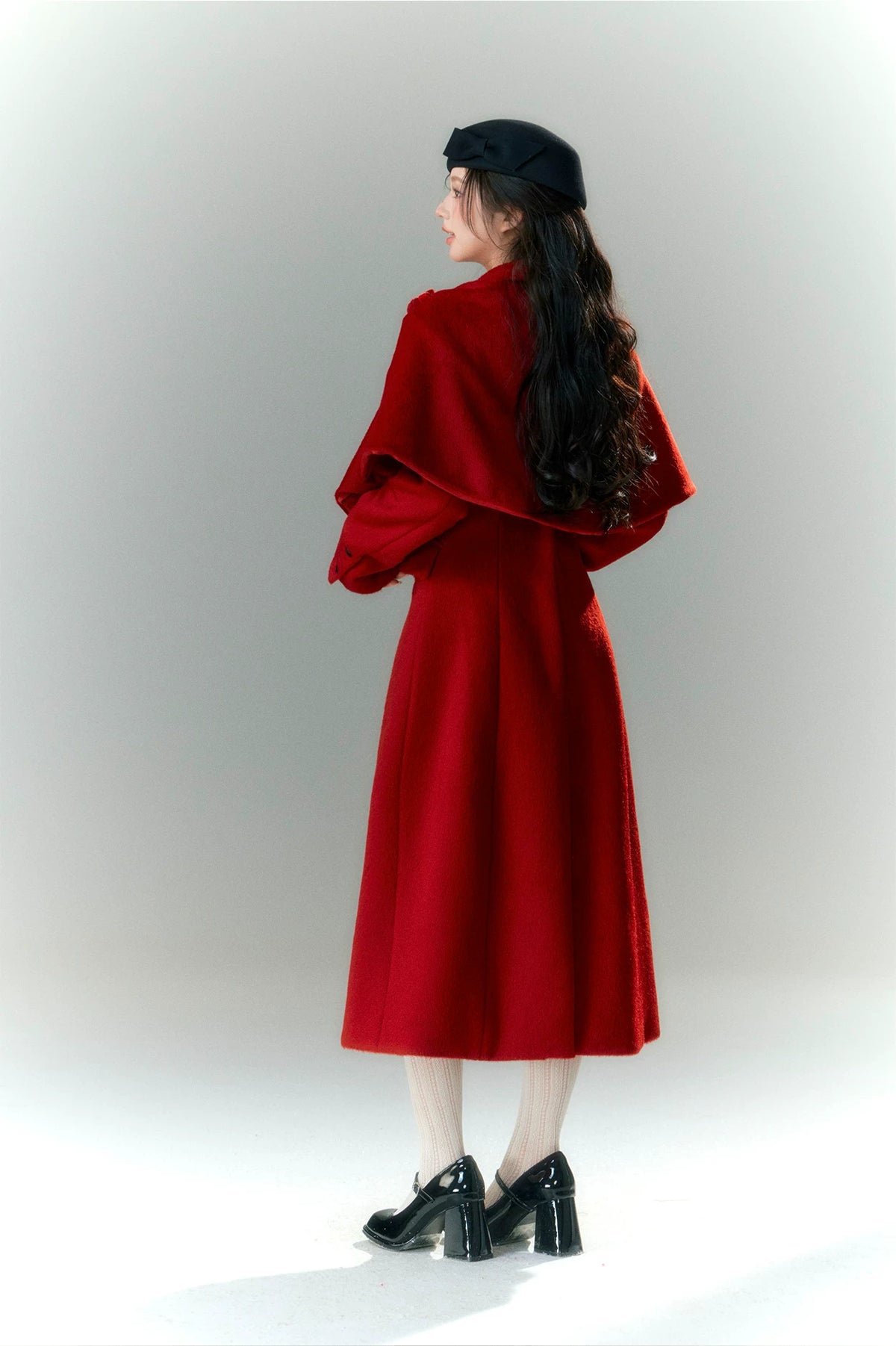 Long-Pile Wool Cape Coat