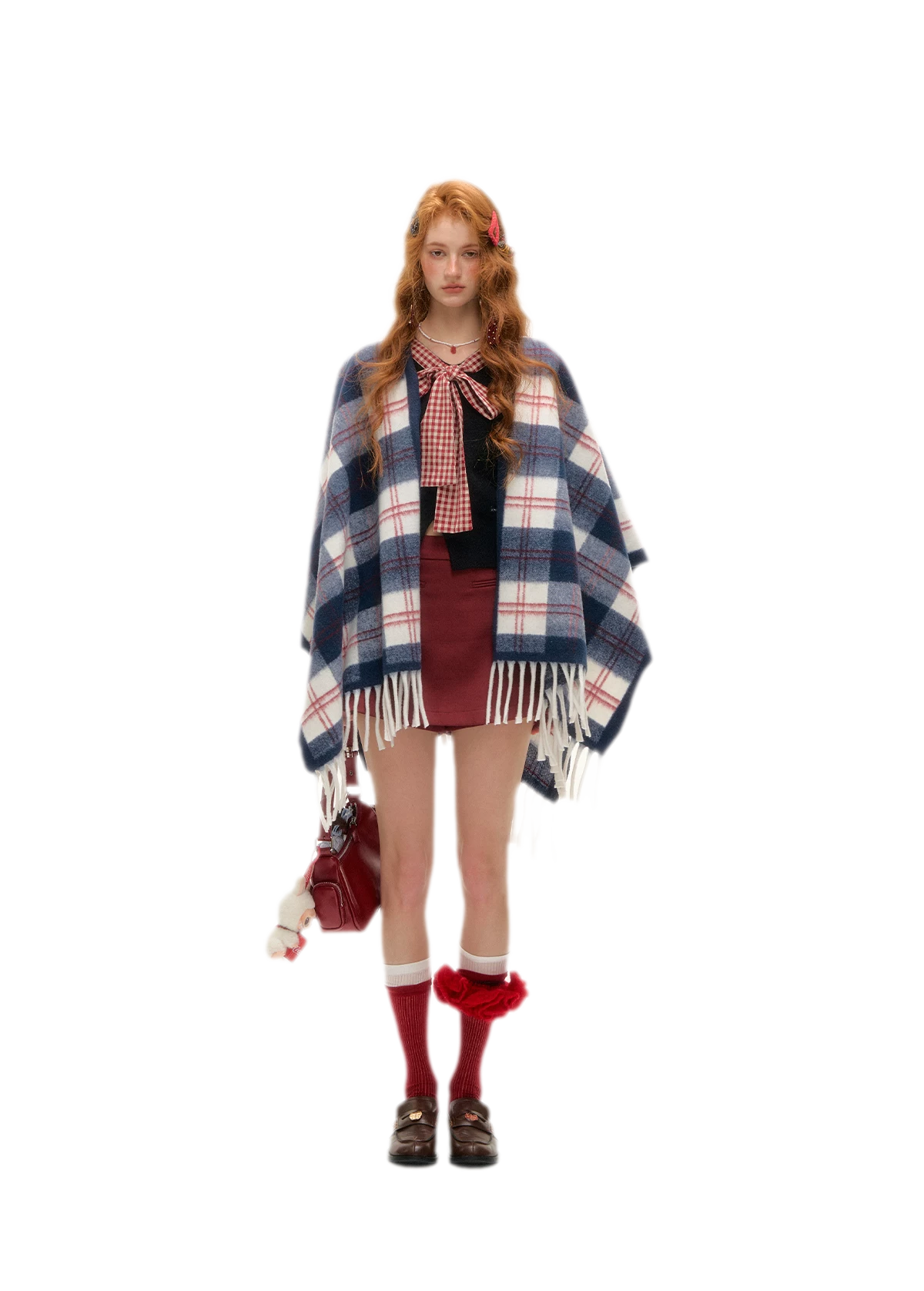 Vintage Plaid Fringed Shawl