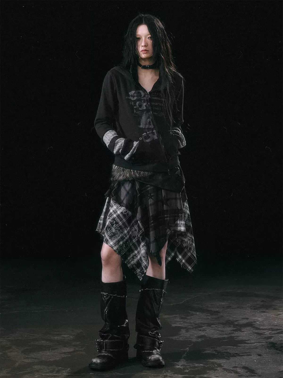 Star Plaid Raw-Edge Skirt