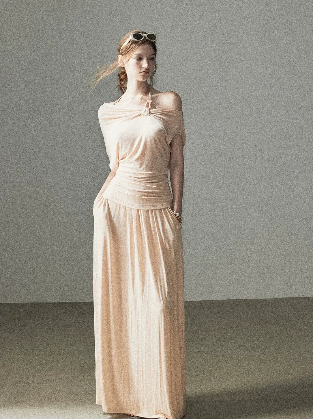 Knot Drape Midi Skirt Set