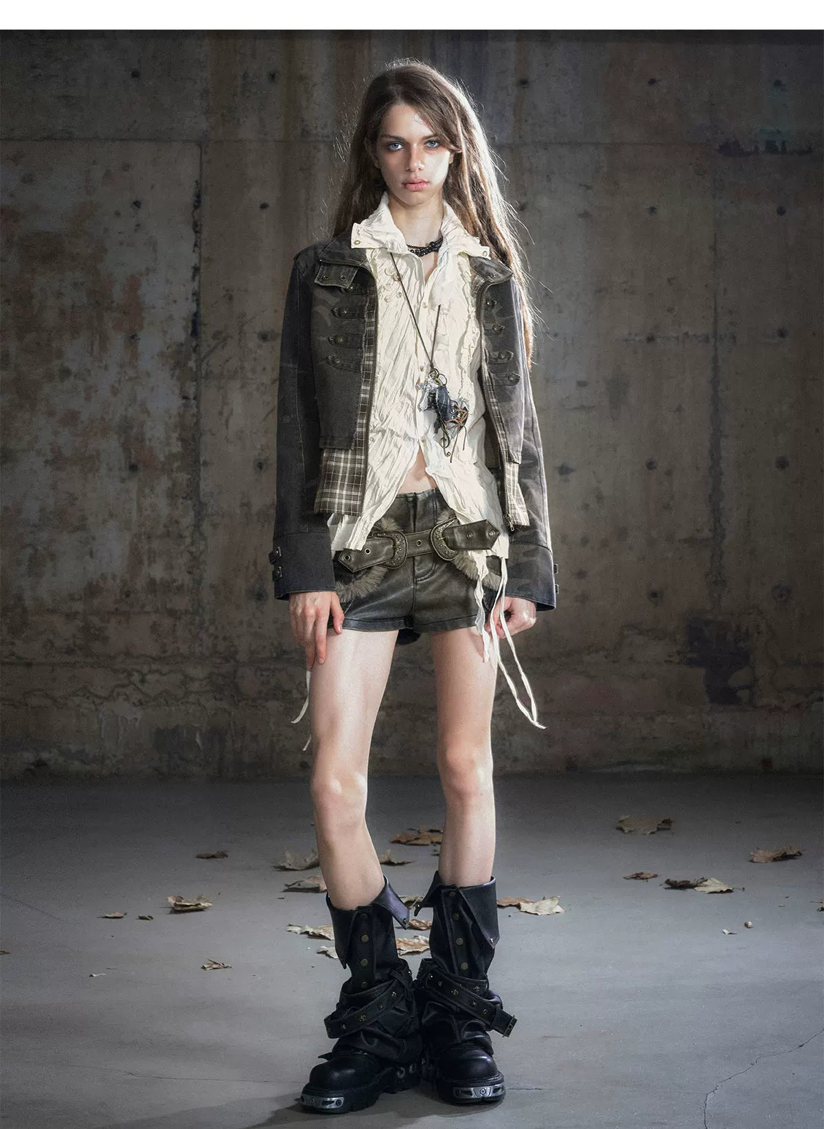Washed Patchwork Zip Jacket
