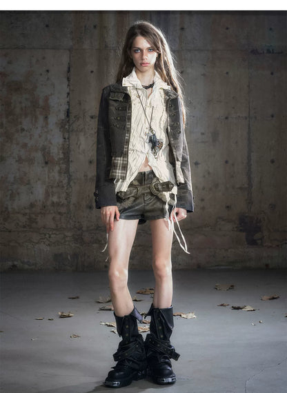 Washed Patchwork Zip Jacket