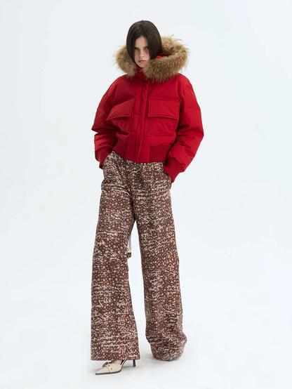 Printed Cropped Hooded Down Jacket