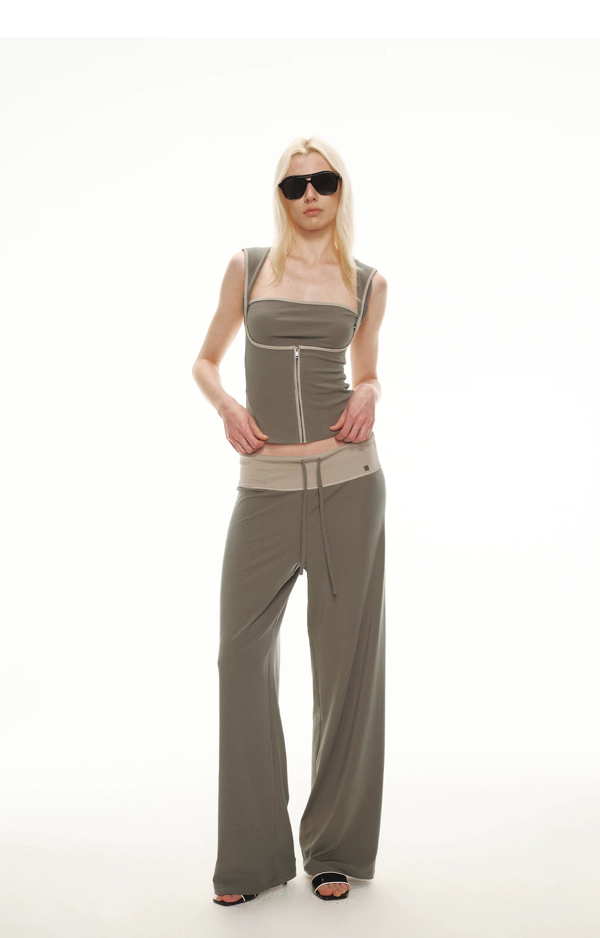Tencel Knit Two-Piece Hoodie Vest &amp; Drawstring Pants