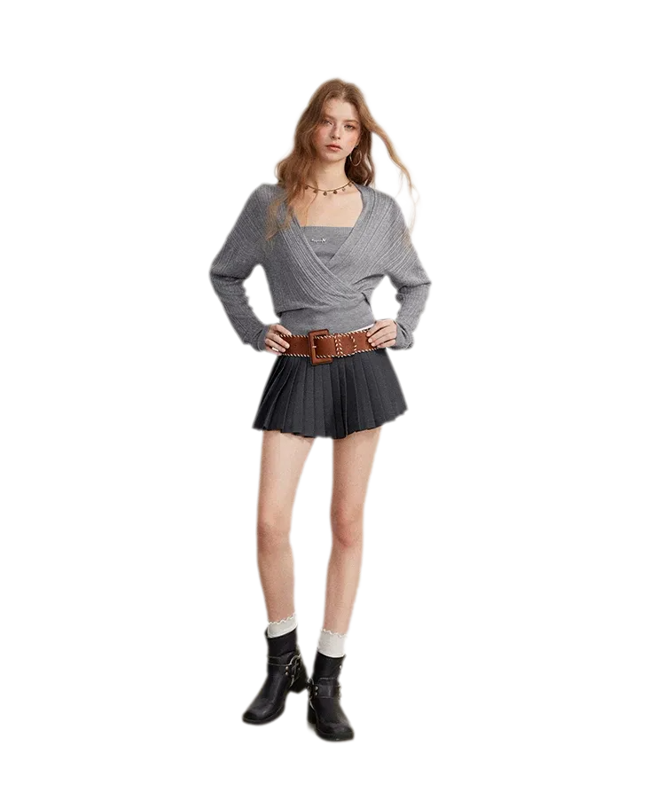 Contrast Pleated A-Line Mini Skirt