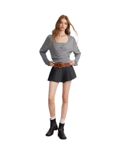 Contrast Pleated A-Line Mini Skirt