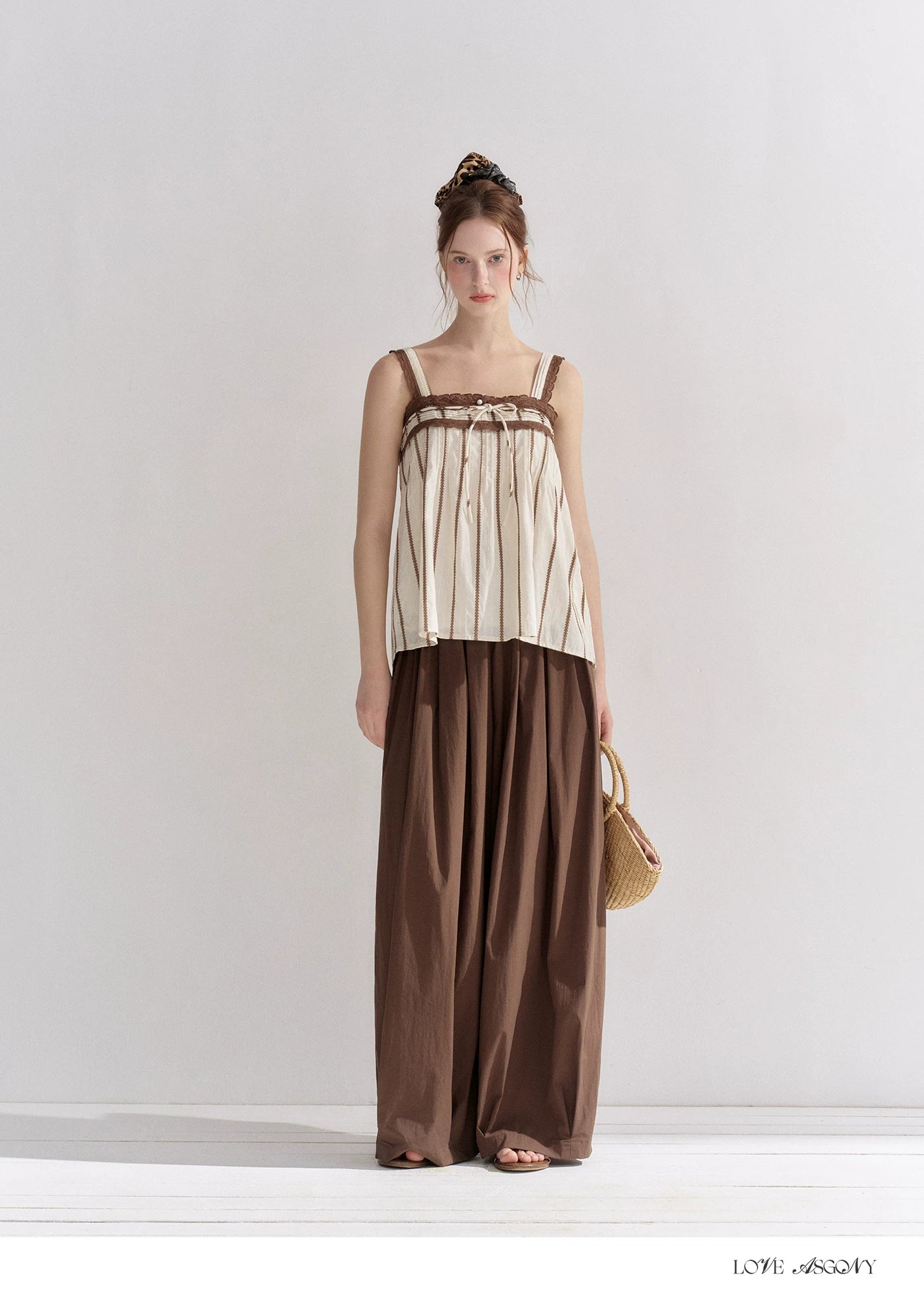 Striped Lace-Trim Tie-Front Camisole