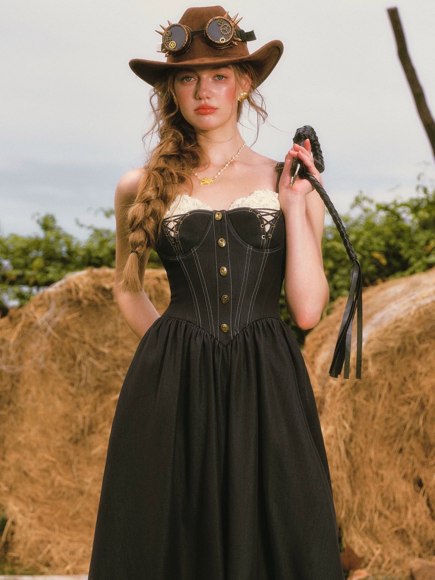 Boned Lace Denim Dress