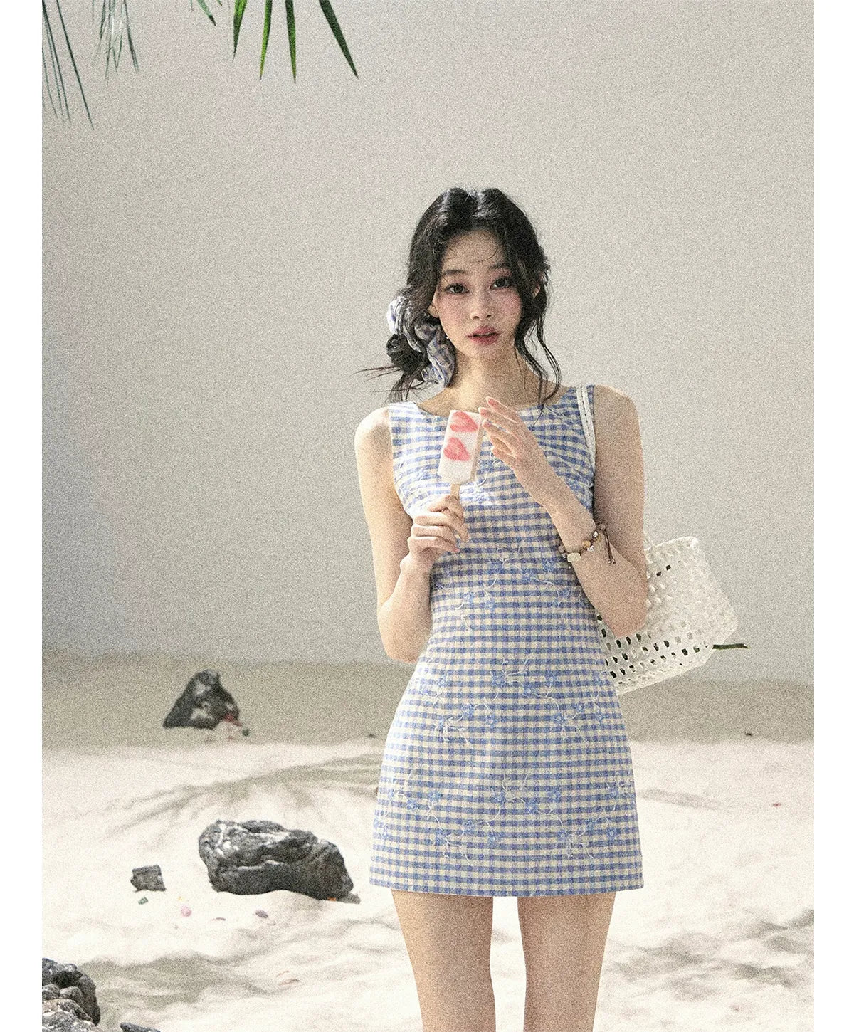 Breeze Check Embroidered Dress