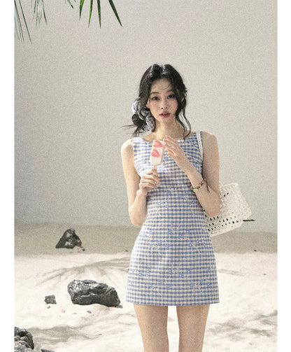 Breeze Check Embroidered Dress