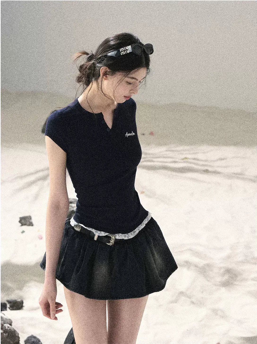 Washed Denim A-Line Skirt