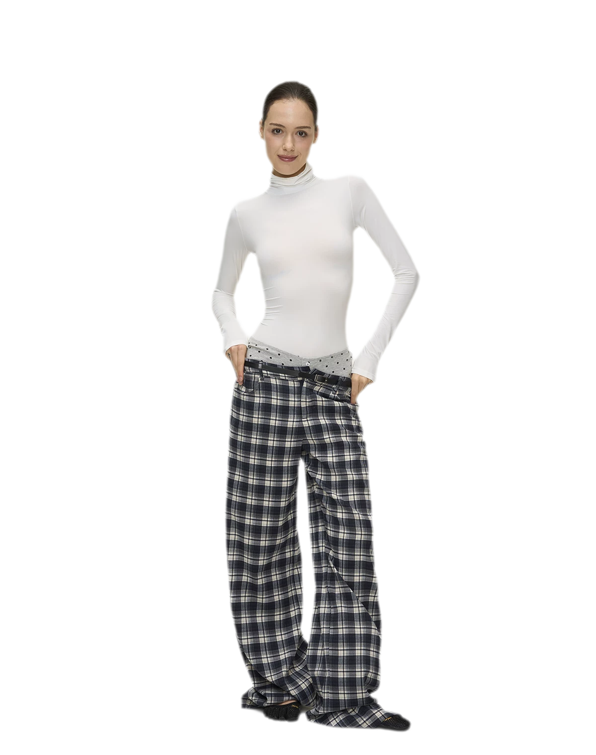 Brushed Plaid Wide-Leg Pants