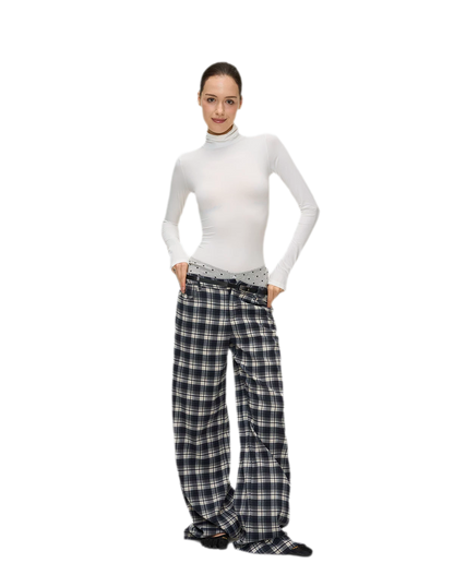 Brushed Plaid Wide-Leg Pants