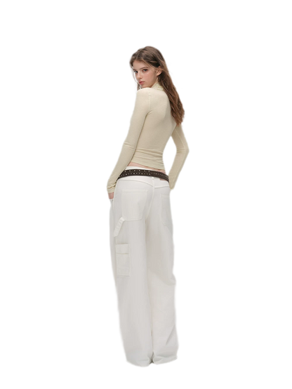 Enzyme-Washed Wide-Leg Utility Jeans