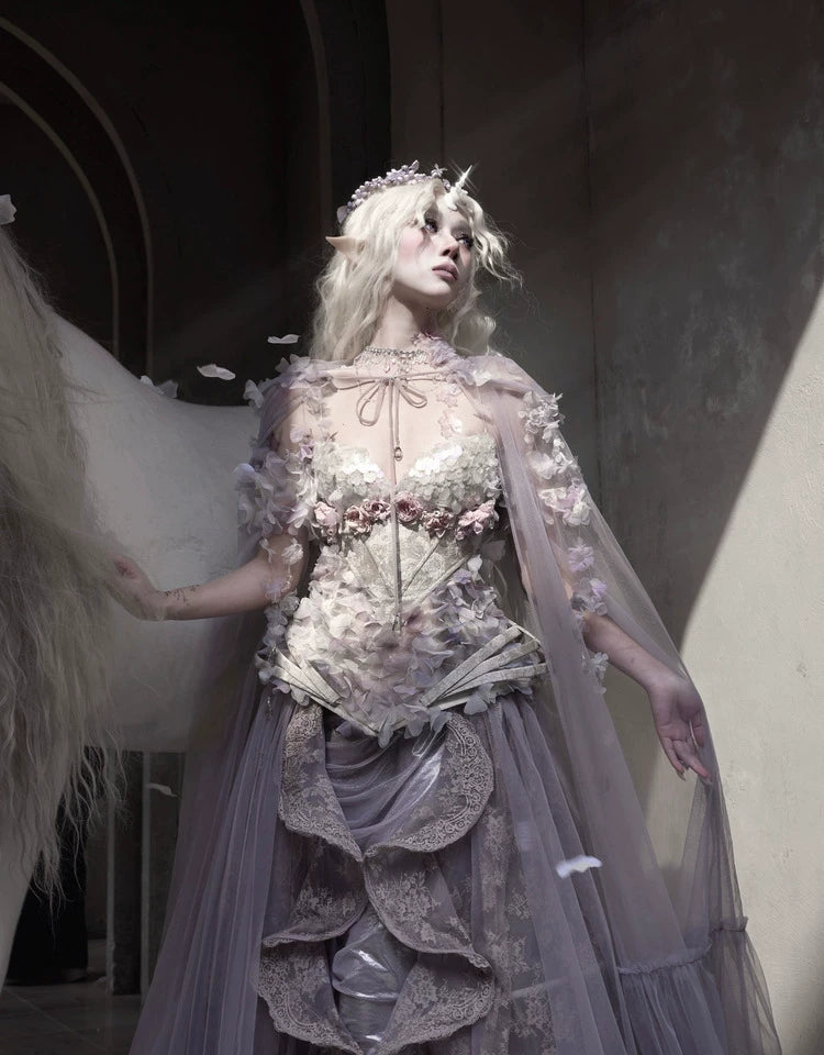 Handcrafted Floral Tulle Hooded Cape
