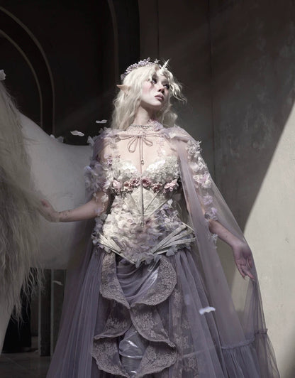 Handcrafted Floral Tulle Hooded Cape
