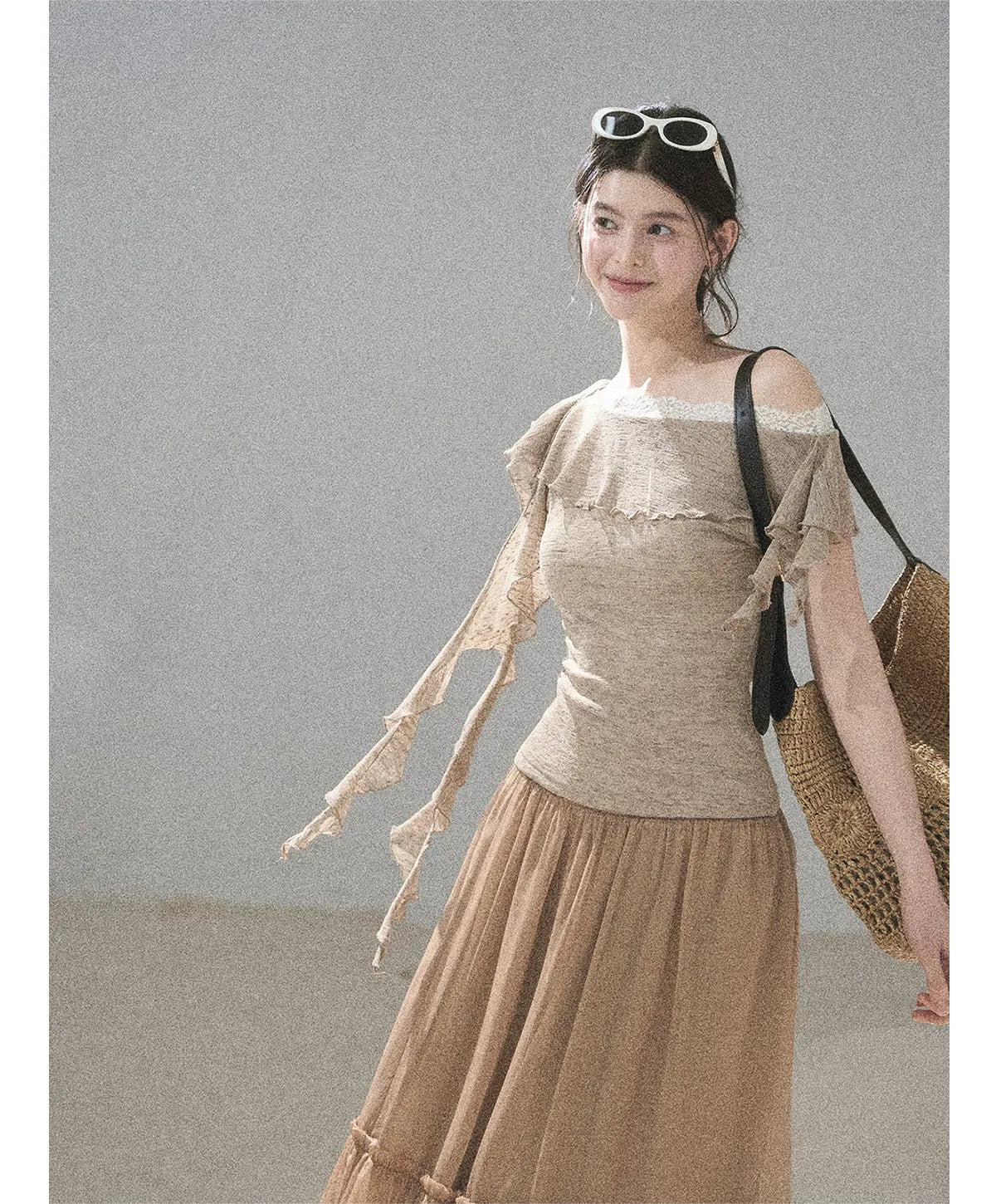 Lace One-Shoulder Crop Tee