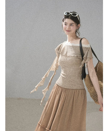 Lace One-Shoulder Crop Tee
